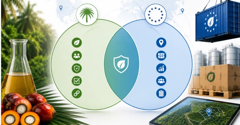 RSPO EUDR compliance overview comparing RSPO sustainability criteria with EU Deforestation Regulation requirements