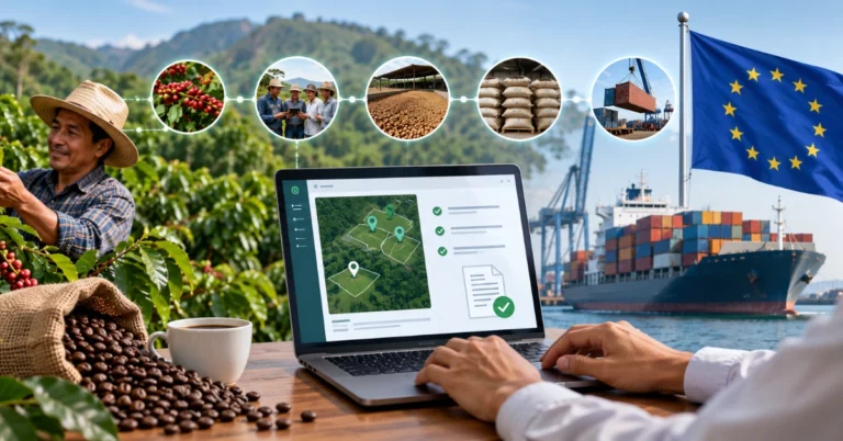 EUDR DDS Automation for Coffee Exporters, EUDR DDS automation; EUDR compliance for coffee exporters; coffee EUDR traceability